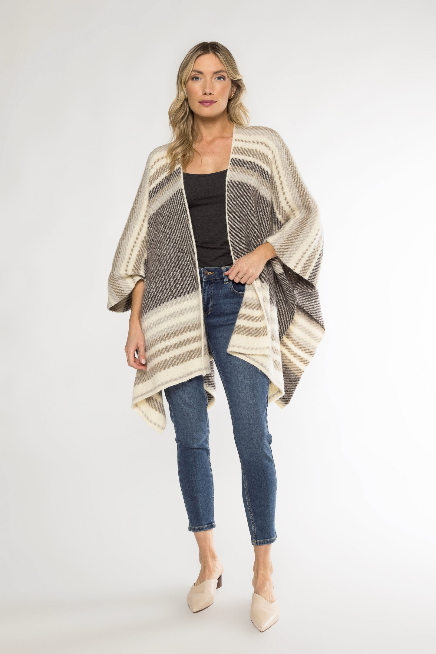 STRIPE PONCHO - TAUPE