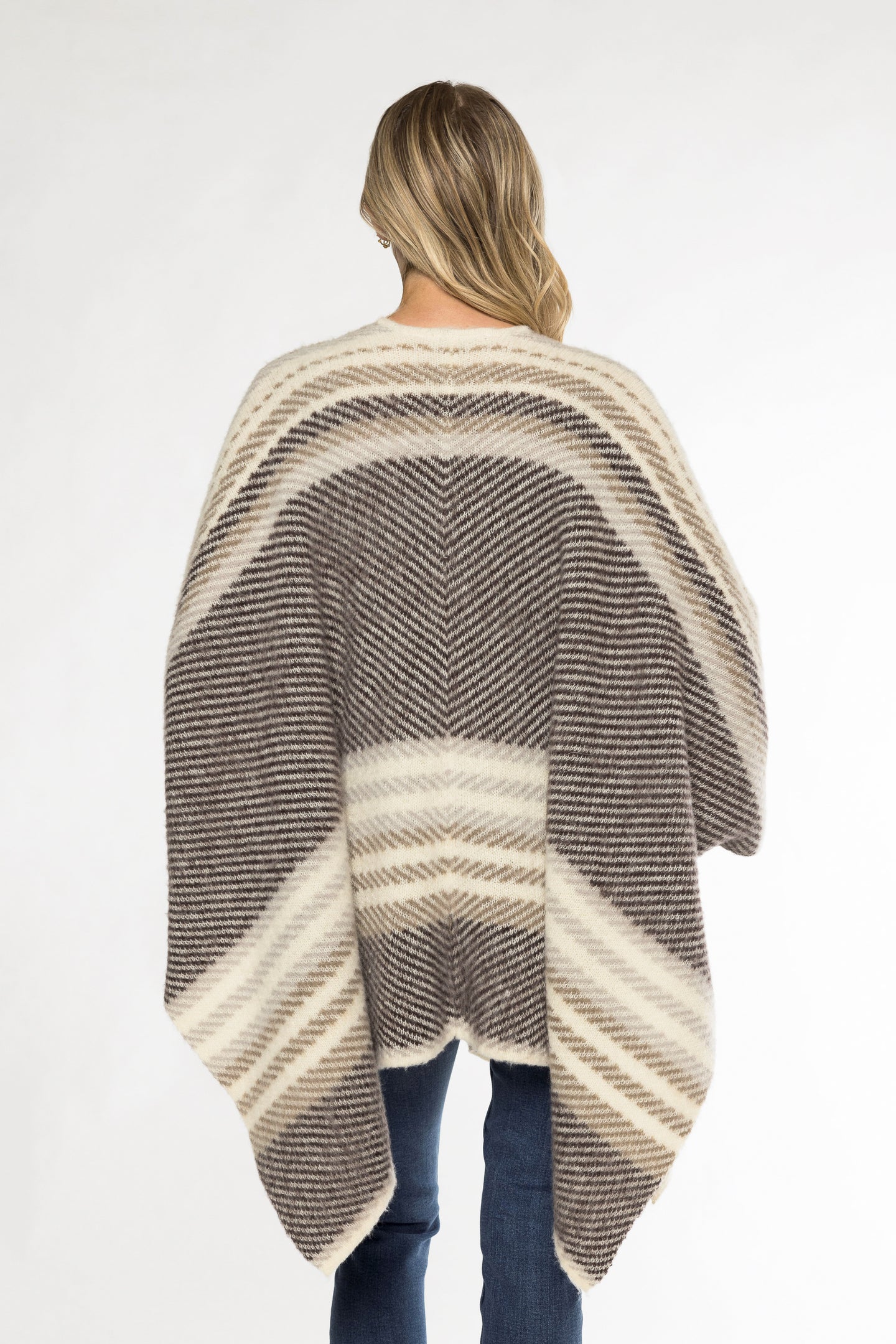 STRIPE PONCHO - TAUPE