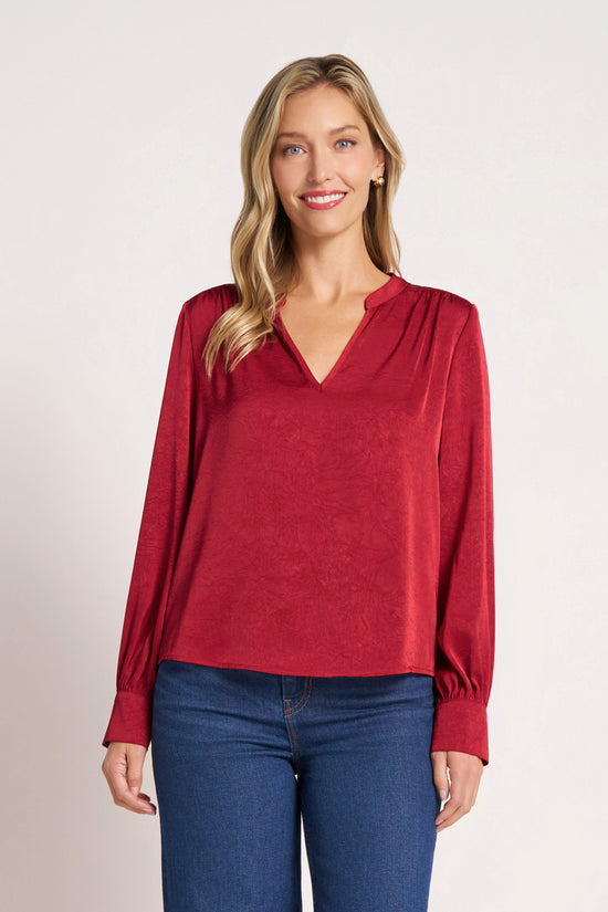 LUNE LS BUTTON FRONT TOP - SCARLET