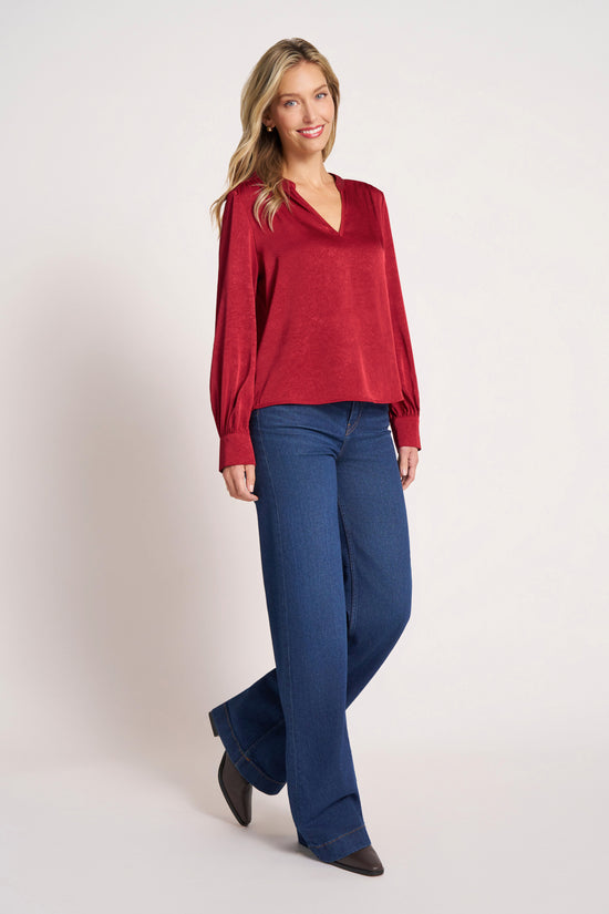LUNE LS BUTTON FRONT TOP - SCARLET