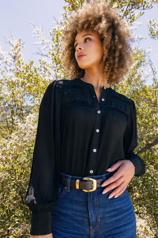 ANDIE PLEATED DETAIL TOP - BLACK