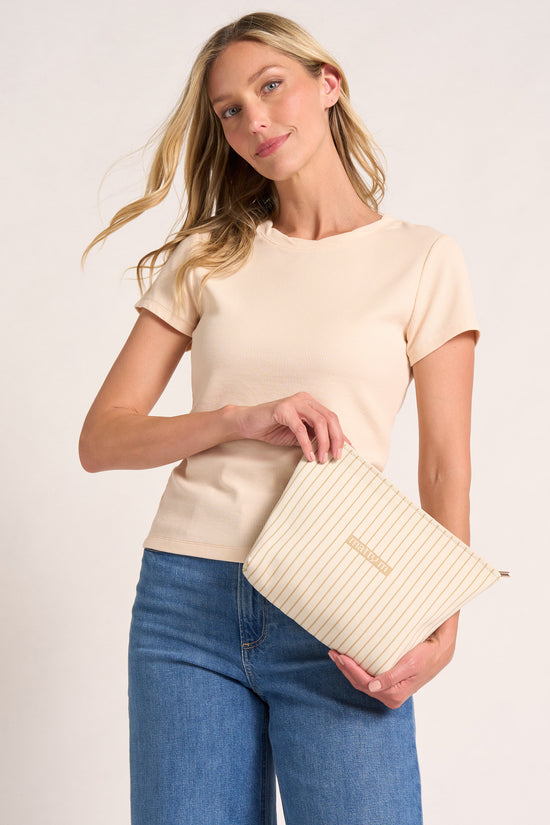 SIGNATURE MAKEUP BAG - TAUPE/WHITE