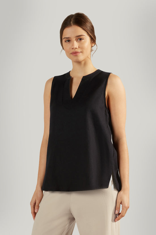 HARPER LINEN TOP - BLACK