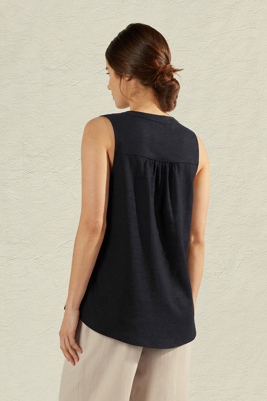 HARPER LINEN TOP - BLACK