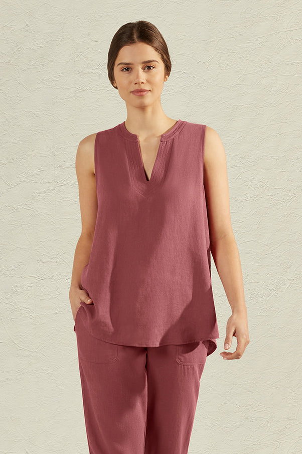 HARPER LINEN TOP - ROSEWOOD