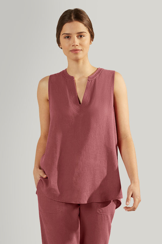 HARPER LINEN TOP - ROSEWOOD