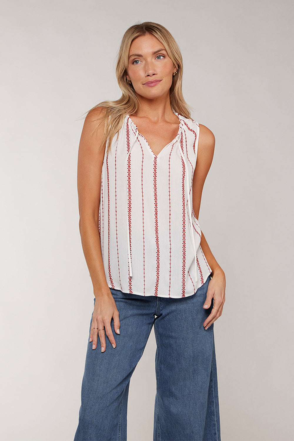 HANNAH SLEEVELESS TOP - WHITE/RED