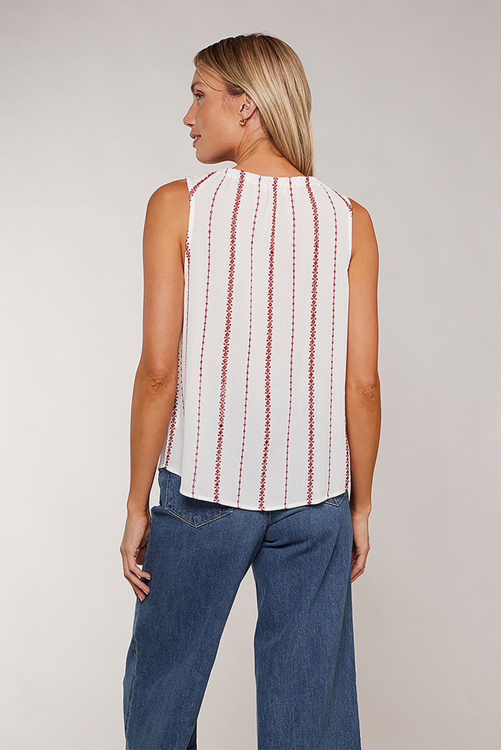 HANNAH SLEEVELESS TOP - WHITE/RED