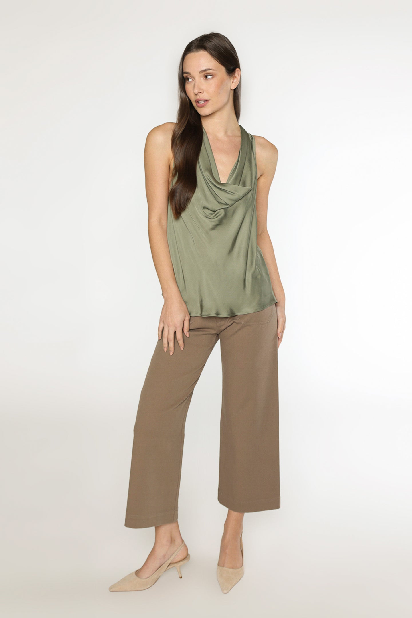 CAPRI COWL NECK TOP - OLIVE