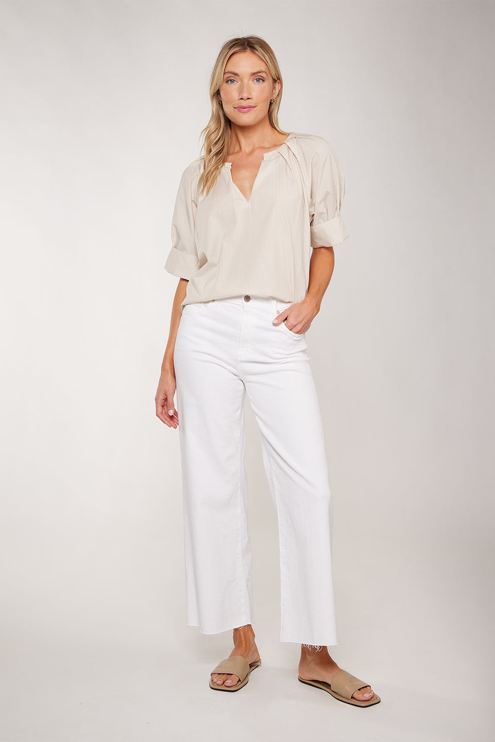 CHLOE V-NECK TOP - BEIGE