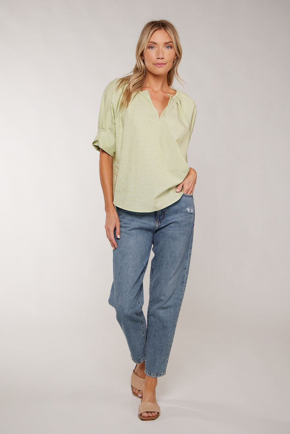 CHLOE V-NECK TOP - LIME