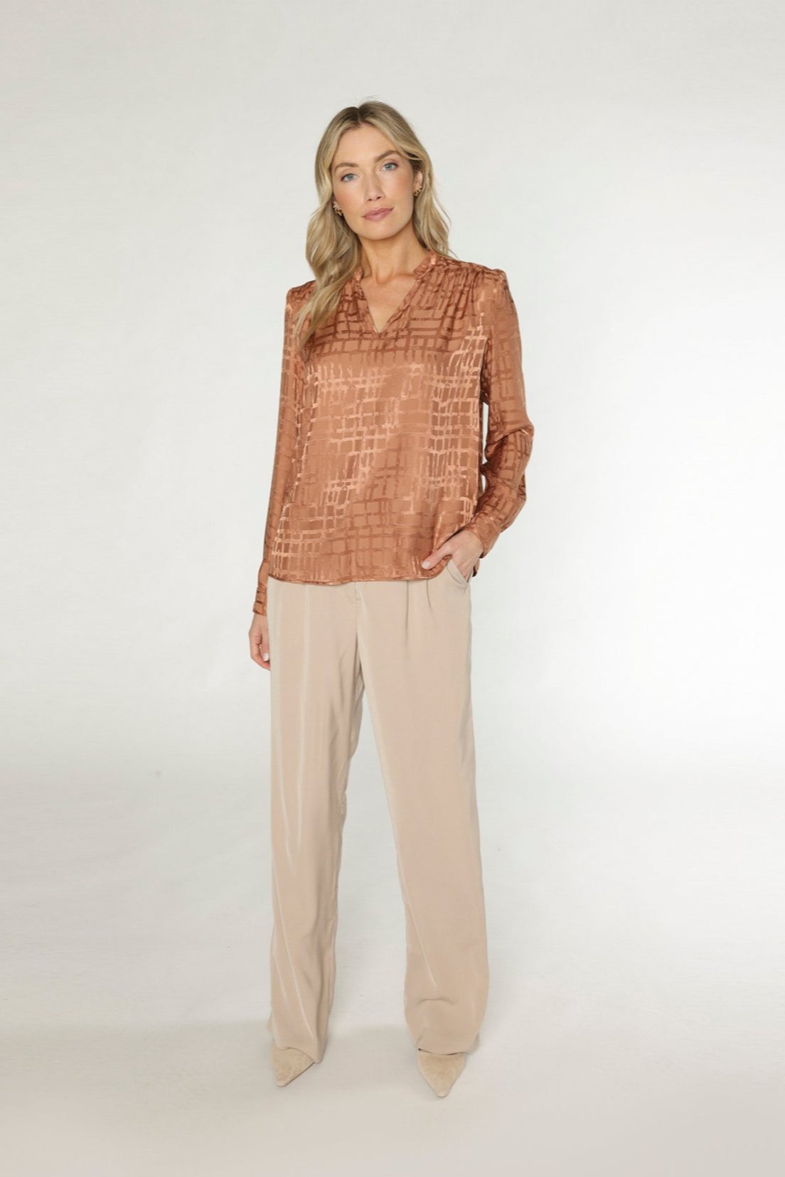 KINZIE JACQUARD TOP - RUST